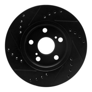 Toyota Prius Brake Rotor (1) - Front Right - R1 Concepts - Drilled & Slotted - Black - `04-`09